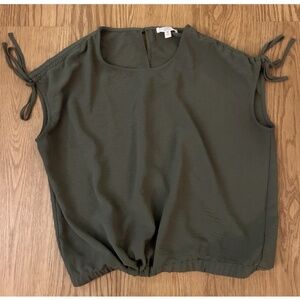 Sleeveless blouse, olive green, elastic waistband
